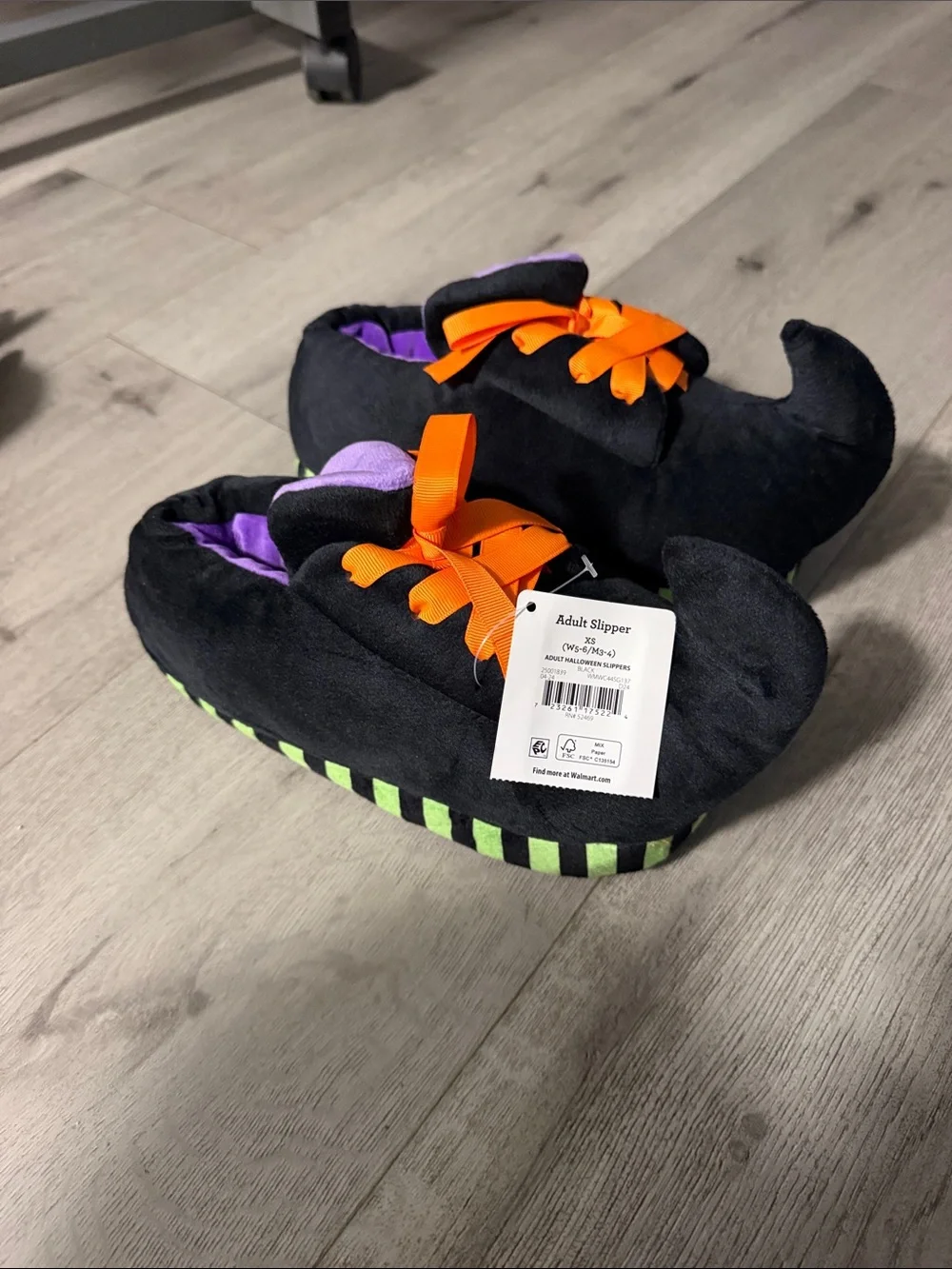 Adult Black & Purple Witch Slippers with Orange Laces